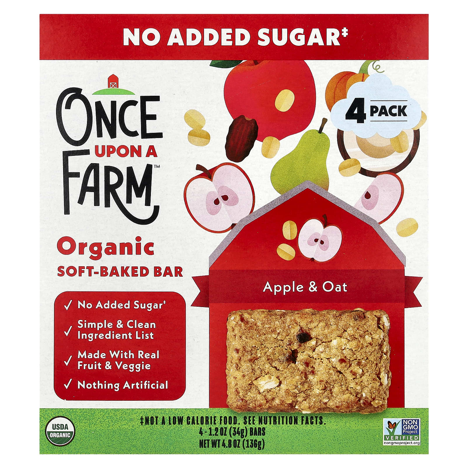 Once Upon A Farm, Organic Soft Baked Bar, Apple & Oat, 4 Bars, 1.2 oz (34 g) Each - Image 1