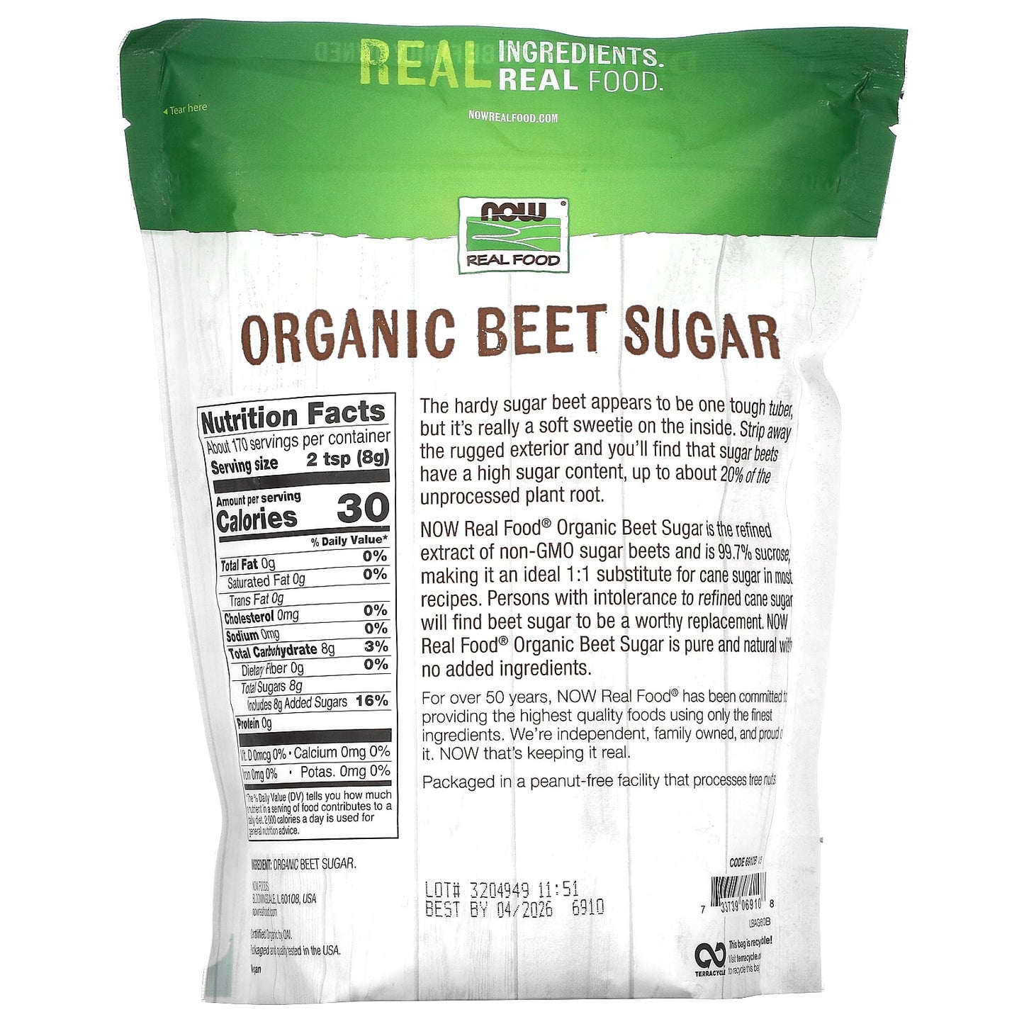 NOW Foods, Organic Beet Sugar, 3 lbs (1361 g) - Image 2