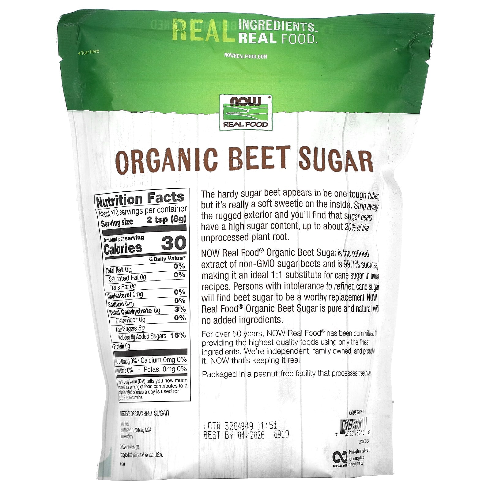 NOW Foods, Organic Beet Sugar, 3 lbs (1361 g) - Image 2