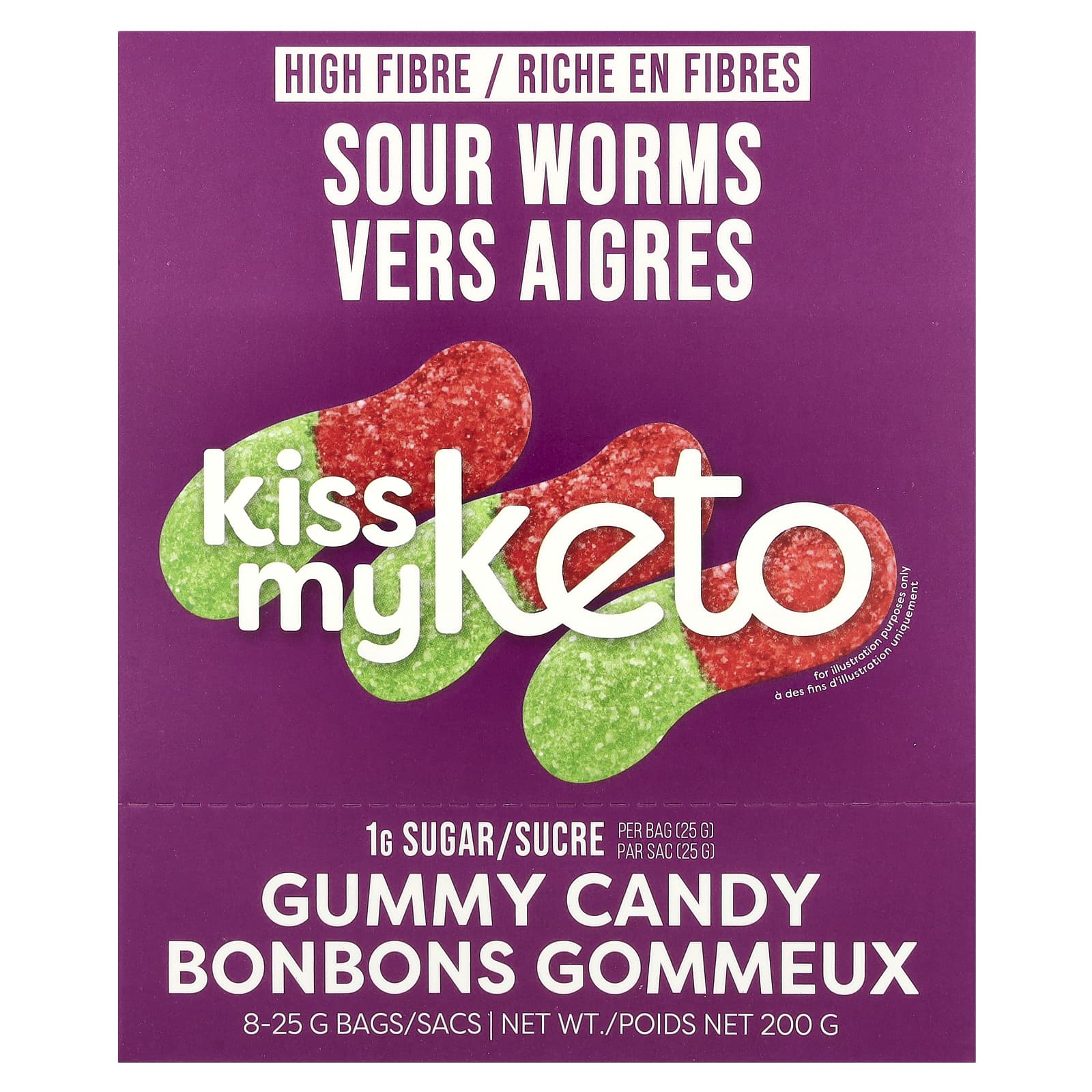 Kiss My Keto, Gummy Candy, Sour Worms, 8 Bags, 0.88 oz (25 g) Each - Image 1