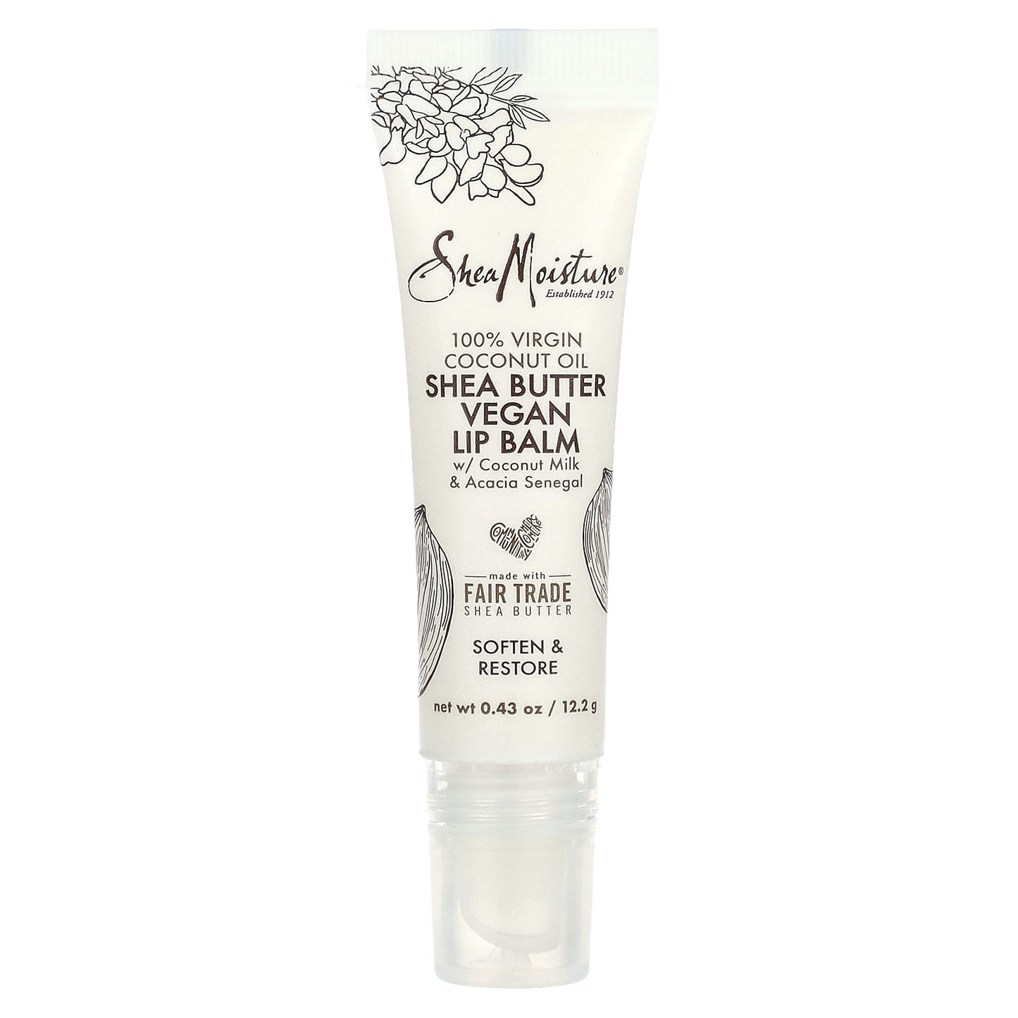 SheaMoisture, Shea Butter Vegan Lip Balm with Coconut Milk & Acacia Senegal, 100% Virgin Coconut Oil, 0.43 oz (12.2 g) - Image 1