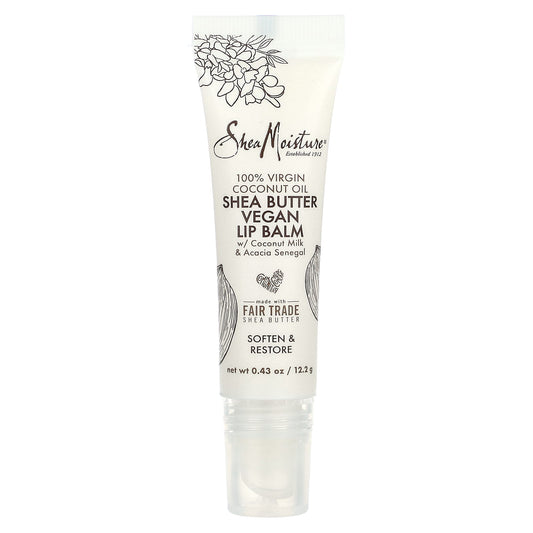 SheaMoisture, Shea Butter Vegan Lip Balm with Coconut Milk & Acacia Senegal, 100% Virgin Coconut Oil, 0.43 oz (12.2 g) - Image 1
