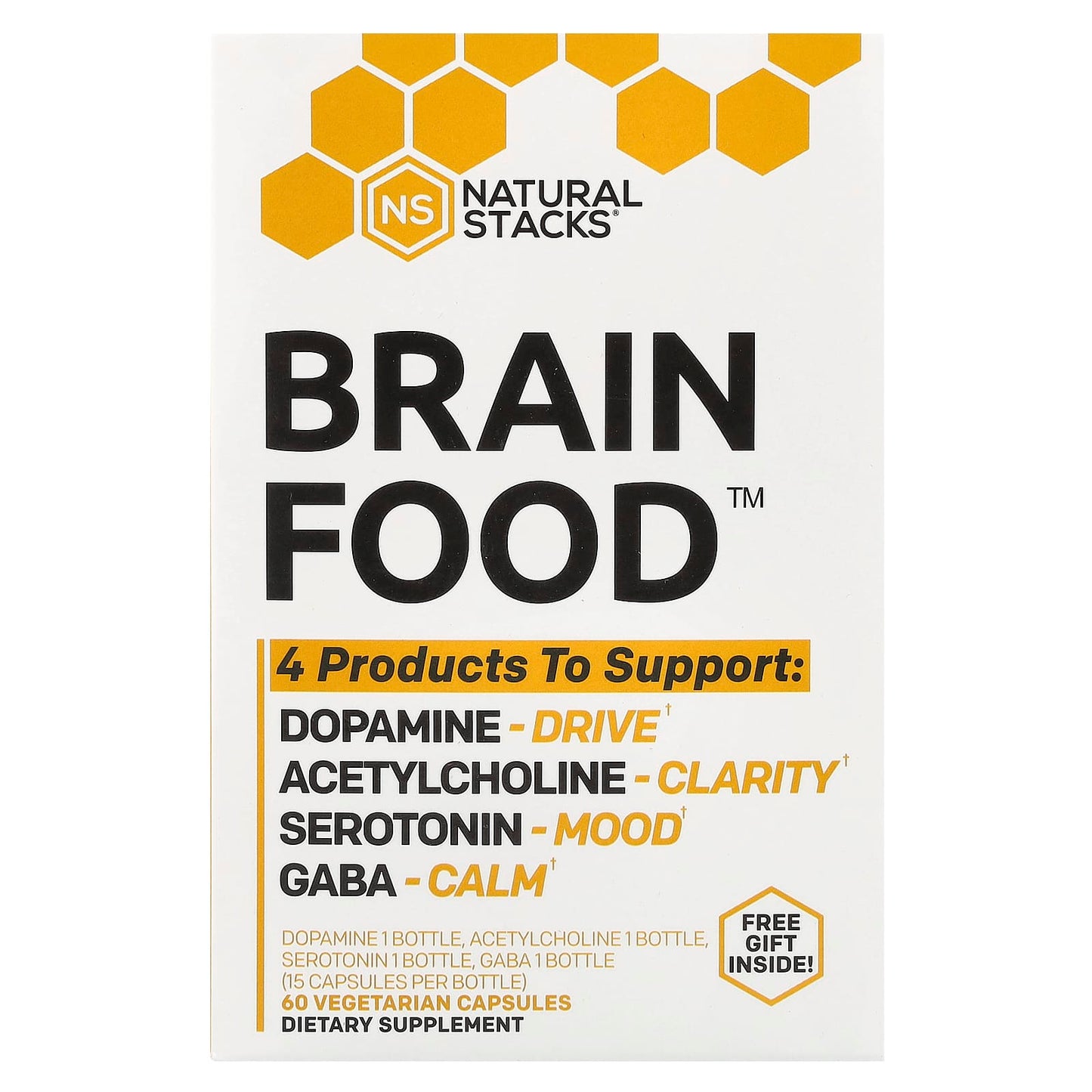 Natural Stacks, Brain Food™, 4 Bottles, 15 Vegetarian Capsules Per Bottle - Image 1