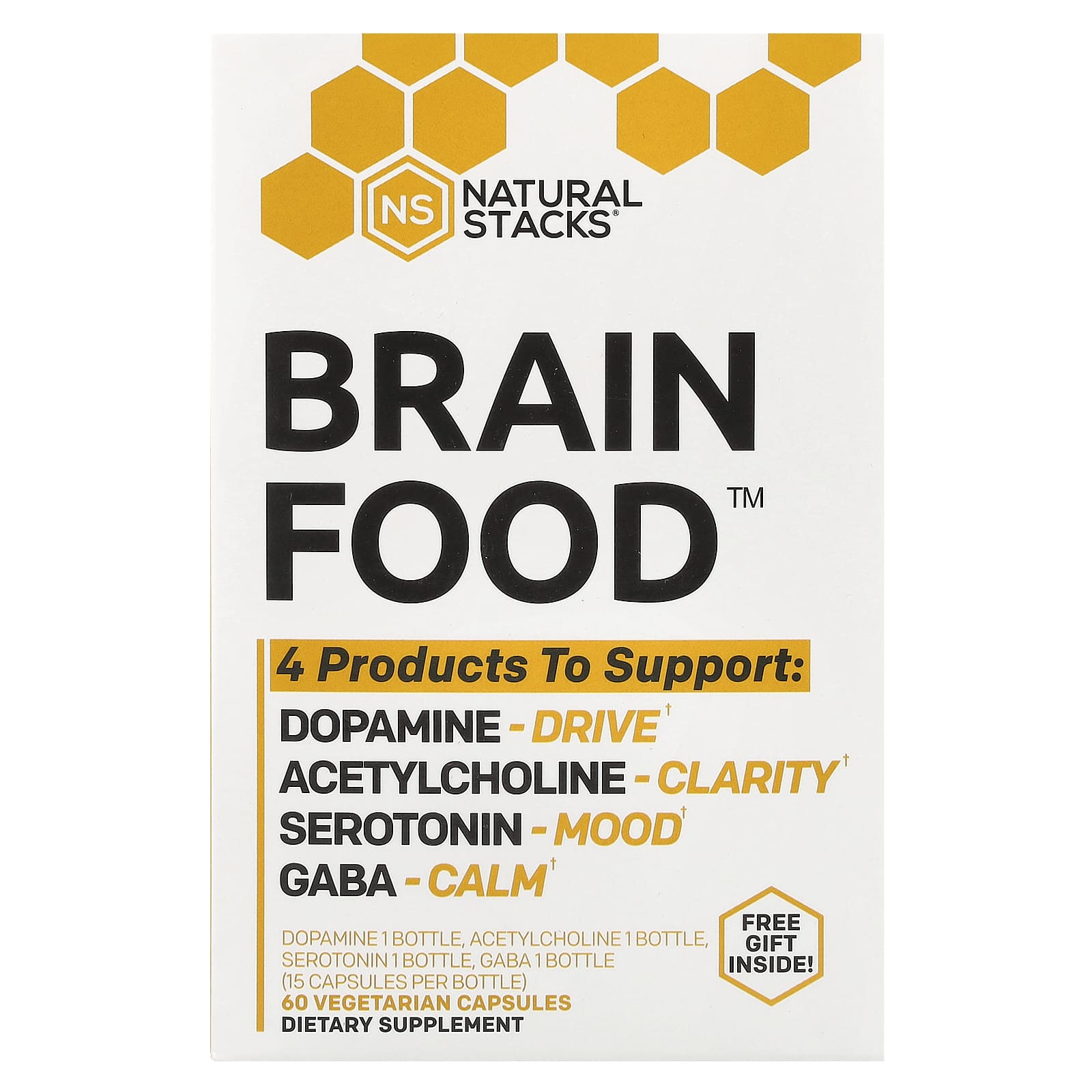 Natural Stacks, Brain Food™, 4 Bottles, 15 Vegetarian Capsules Per Bottle - Image 1