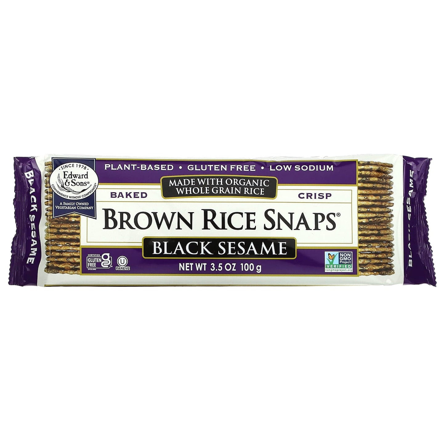 Certified Organic Black Sesame Brown Rice Snaps by Edward & Sons - Image 1