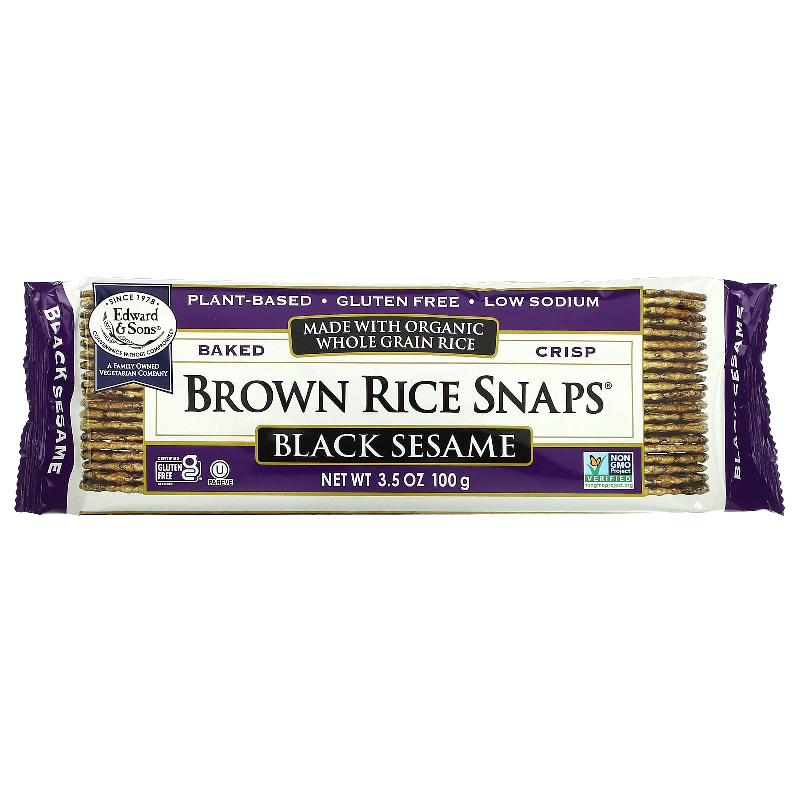 Certified Organic Black Sesame Brown Rice Snaps by Edward & Sons - Image 1