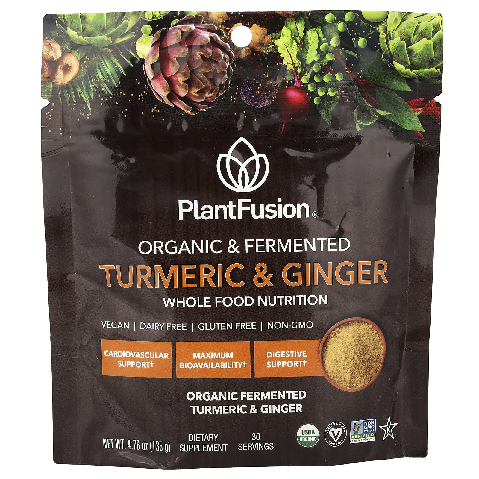 PlantFusion, Organic & Fermented Turmeric & Ginger, 4.76 oz (135 g) - Image 1