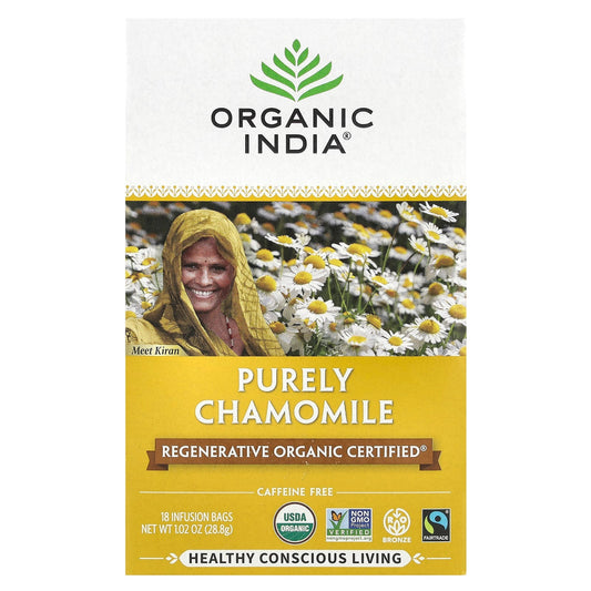 Organic India, Purely Chamomile, Caffeine Free, 18 Infusion Bags, 1.02 oz (28.8 g) - Image 1