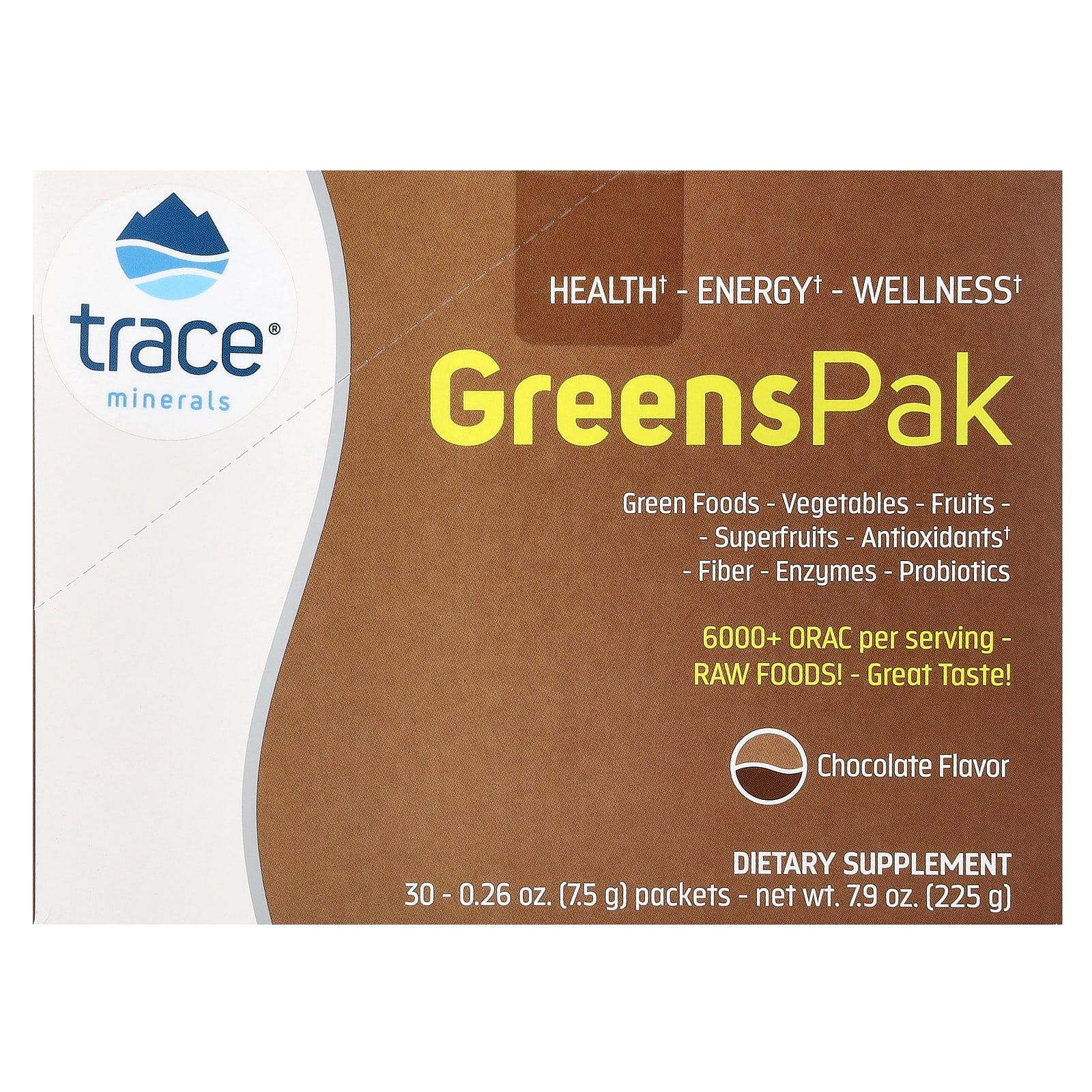 Trace, Greens Pak, Chocolate, 30 Packets, 0.26 oz (7.5 g) Each - Image 1