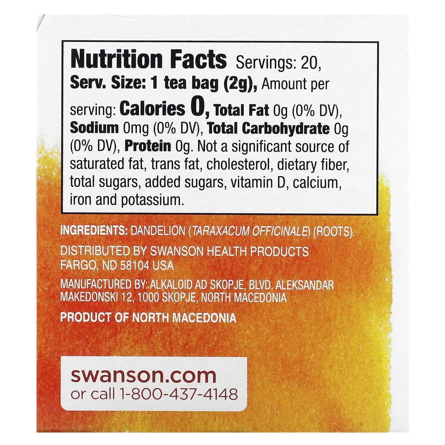 Swanson, Dandelion Root Tea, Caffeine Free, 20 Tea Bags, 1.4 oz (40 g) - Image 2