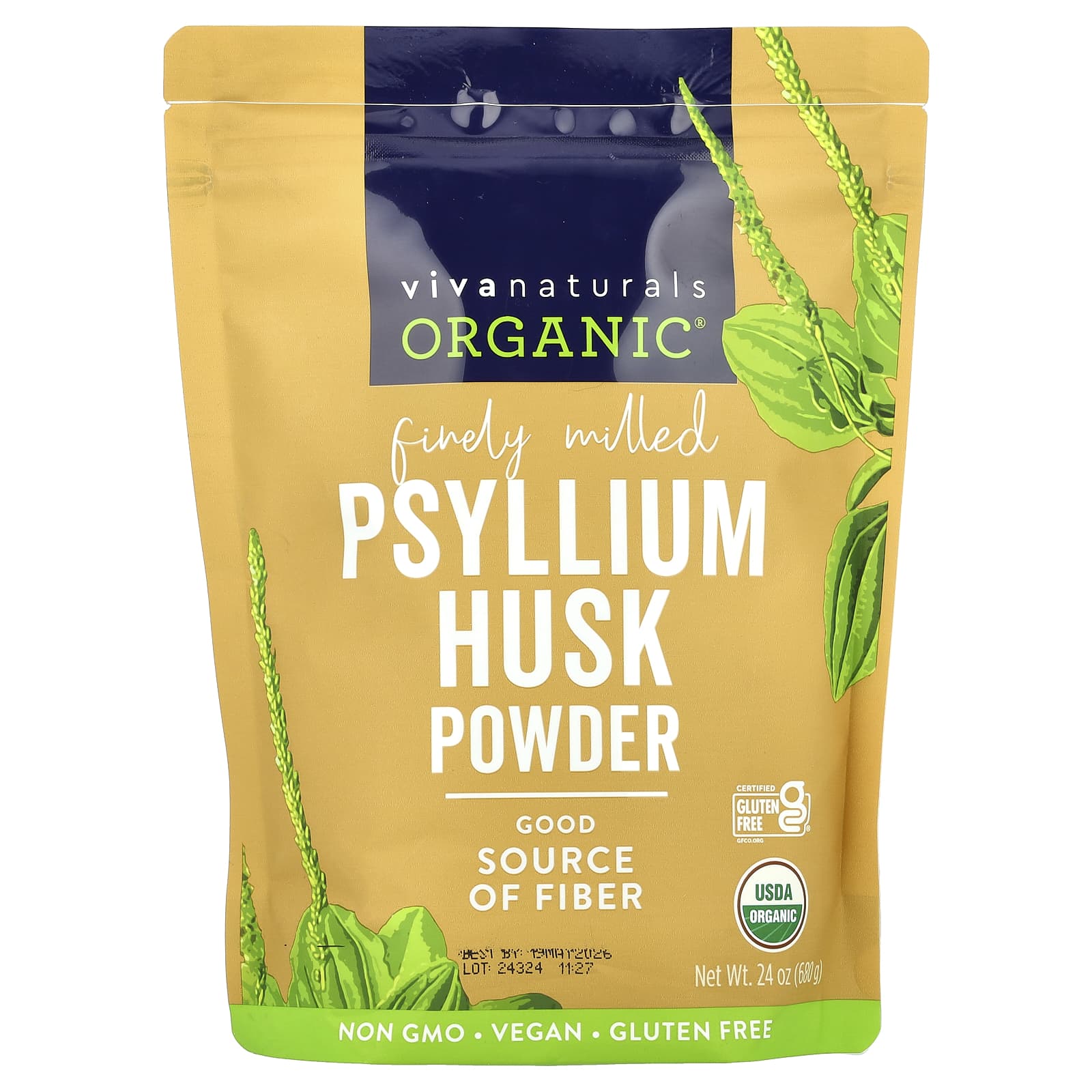 Viva Naturals, Organic Psyllium Husk Powder, 24 oz (680 g) - Image 1