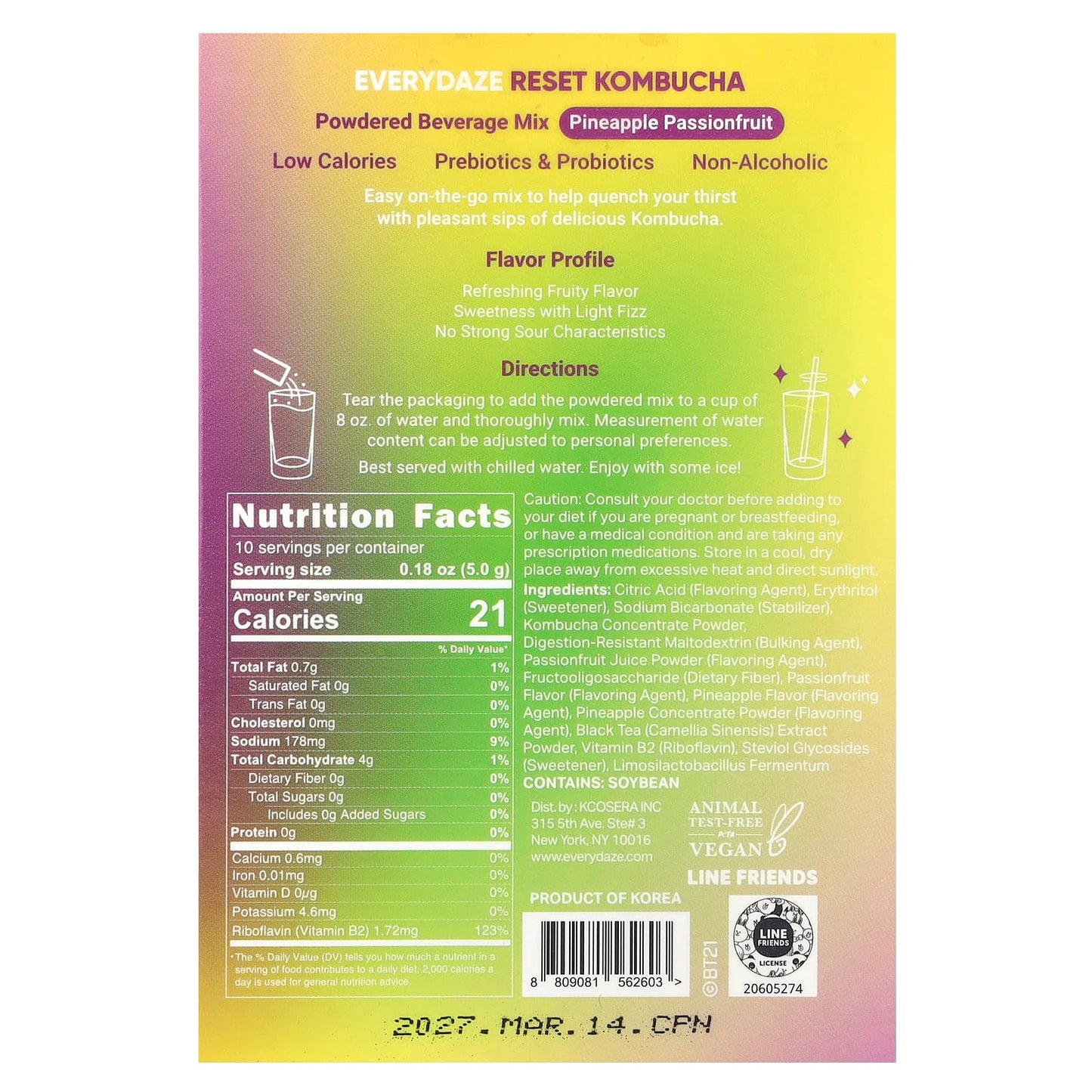 Everydaze Reset Kombucha Powder, Pineapple Passionfruit, 10 Packets, Vegan Probiotics - Image 2