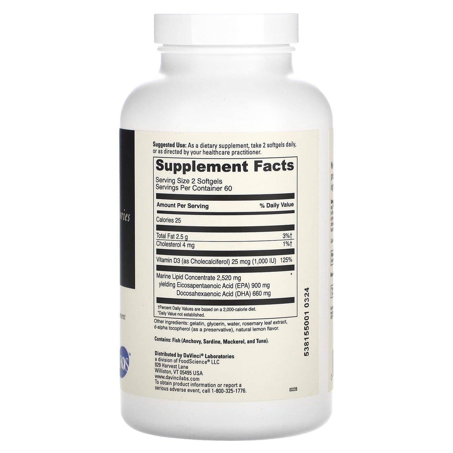 DaVinci Laboratories Omega 3 HP-D for Heart & Joint Health - 120 Softgels - Image 2