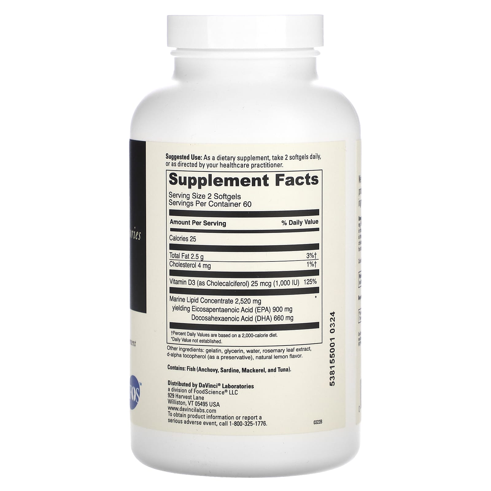 DaVinci Laboratories Omega 3 HP-D for Heart & Joint Health - 120 Softgels - Image 2
