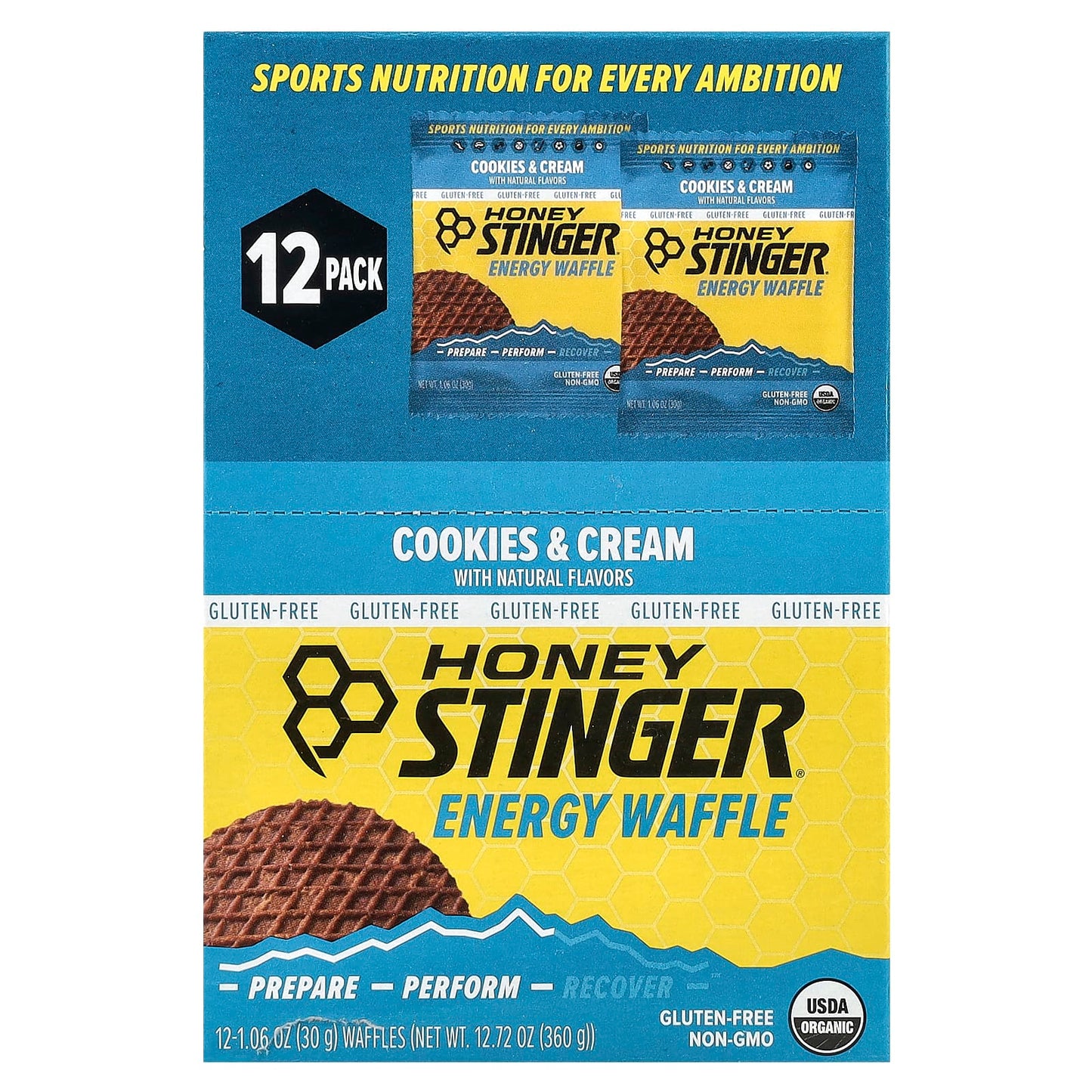 Honey Stinger Energy Waffles Cookies & Cream, 12 Pack, Gluten-Free, Organic - Image 1