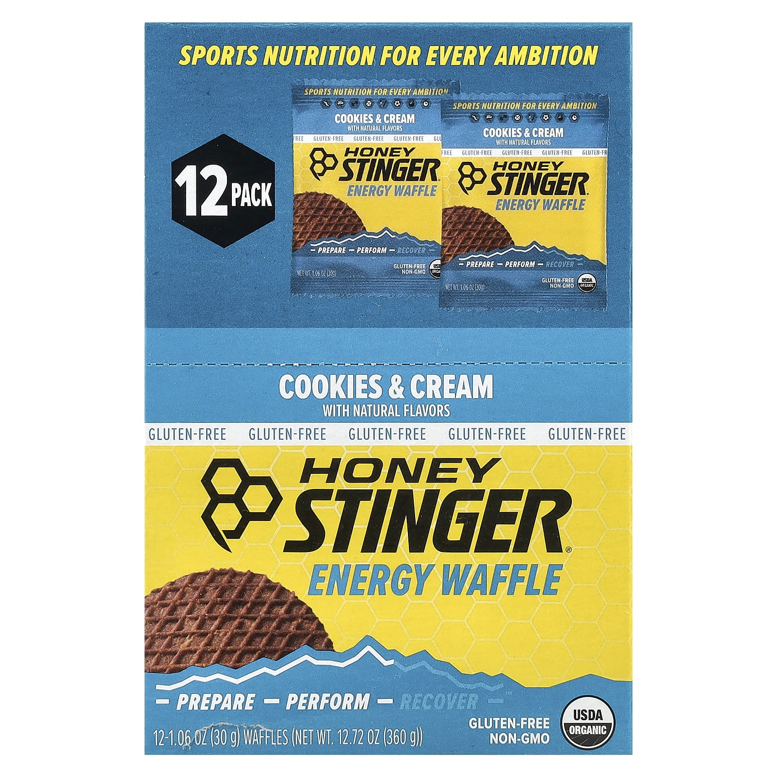 Honey Stinger Energy Waffles Cookies & Cream, 12 Pack, Gluten-Free, Organic - Image 1