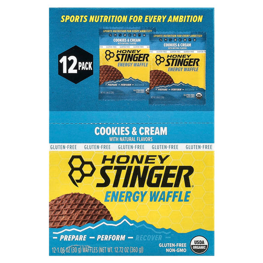 Honey Stinger Energy Waffles Cookies & Cream, 12 Pack, Gluten-Free, Organic - Image 1