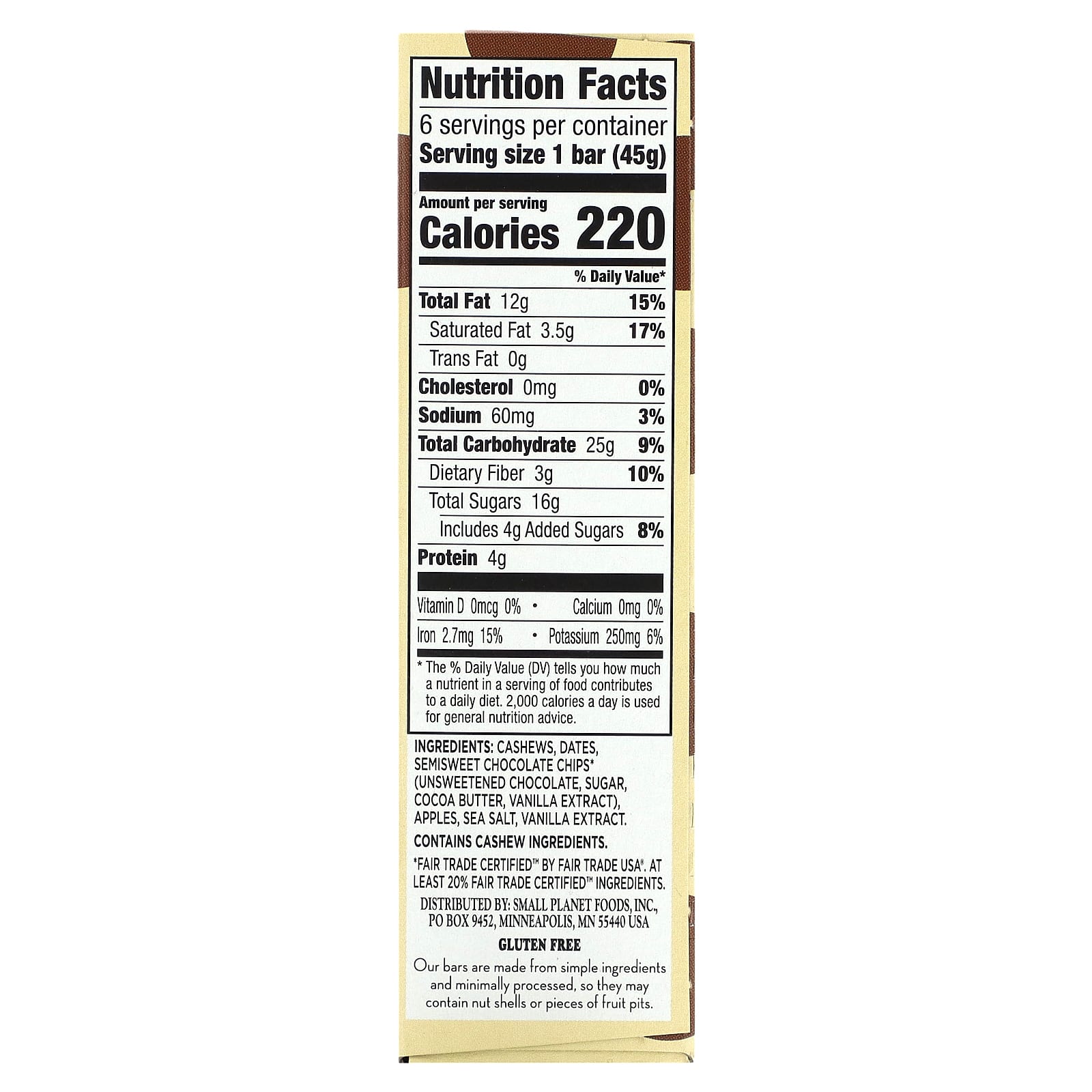 Larabar, The Original Real Fruit & Nut Bar, Chocolate Chip Cookie Dough, 6 Bars, 1.6 oz (45 g) - Image 2