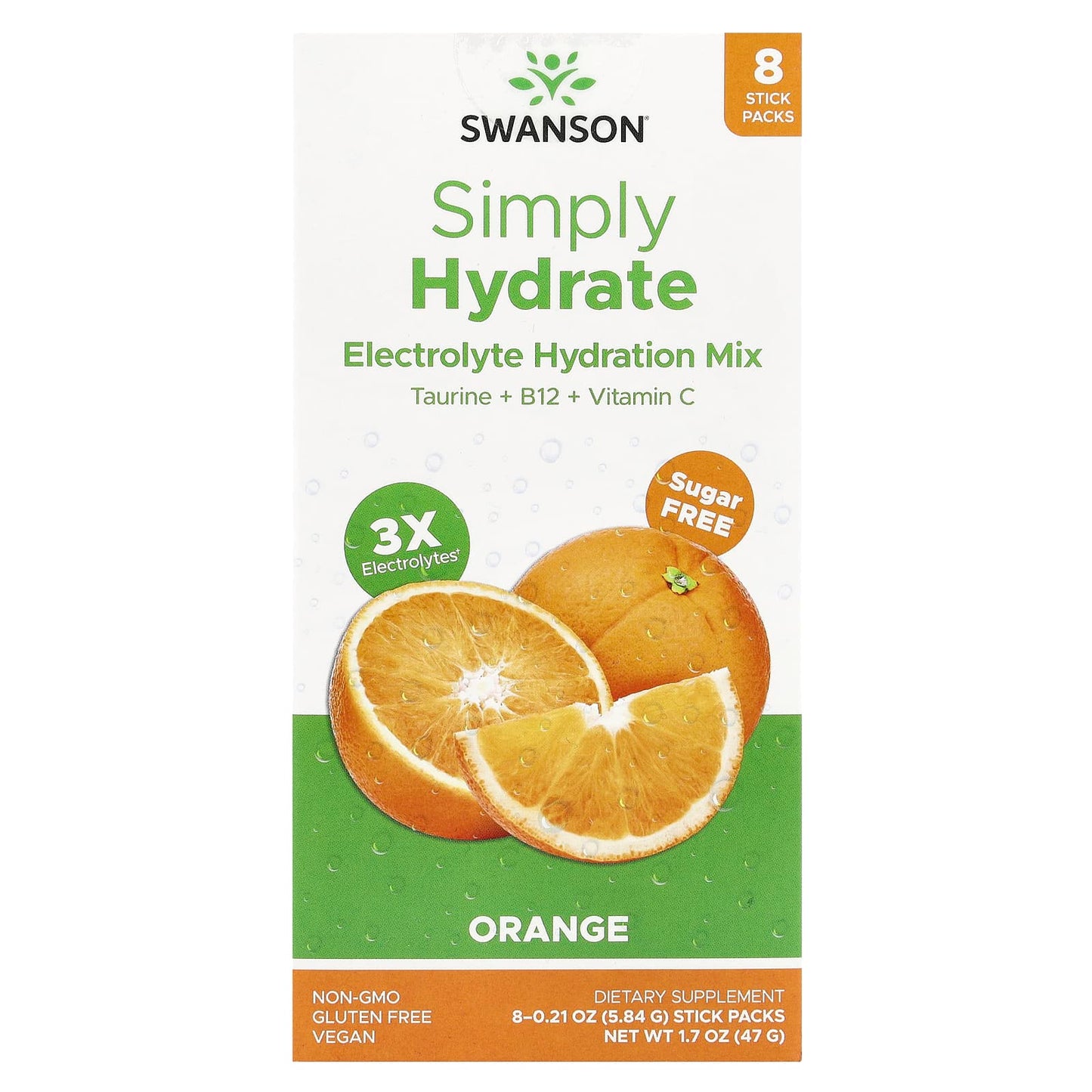 Swanson, Simply Hydrate, Electrolyte Hydration Mix, Orange, 8 Stick Packs 0.21 oz (5.84 g) Each - Image 1