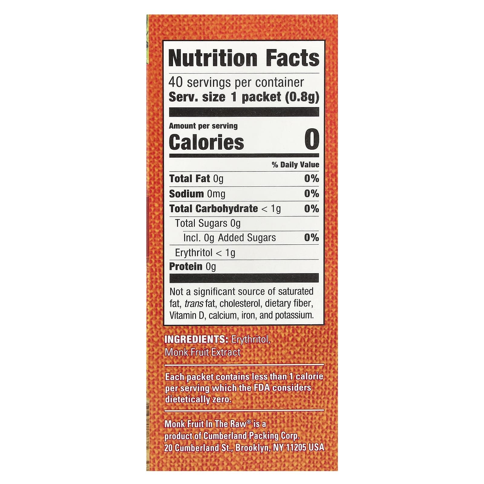 Zero-Calorie Monk Fruit Sweetener by In the Raw - 40 Packets - Image 2