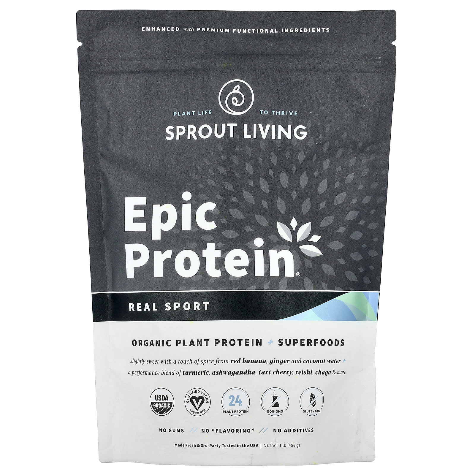 Sprout Living, Epic Protein®, Real Sport, Organic Plant Protein + Superfoods, 1 lb (456 g) - Image 1