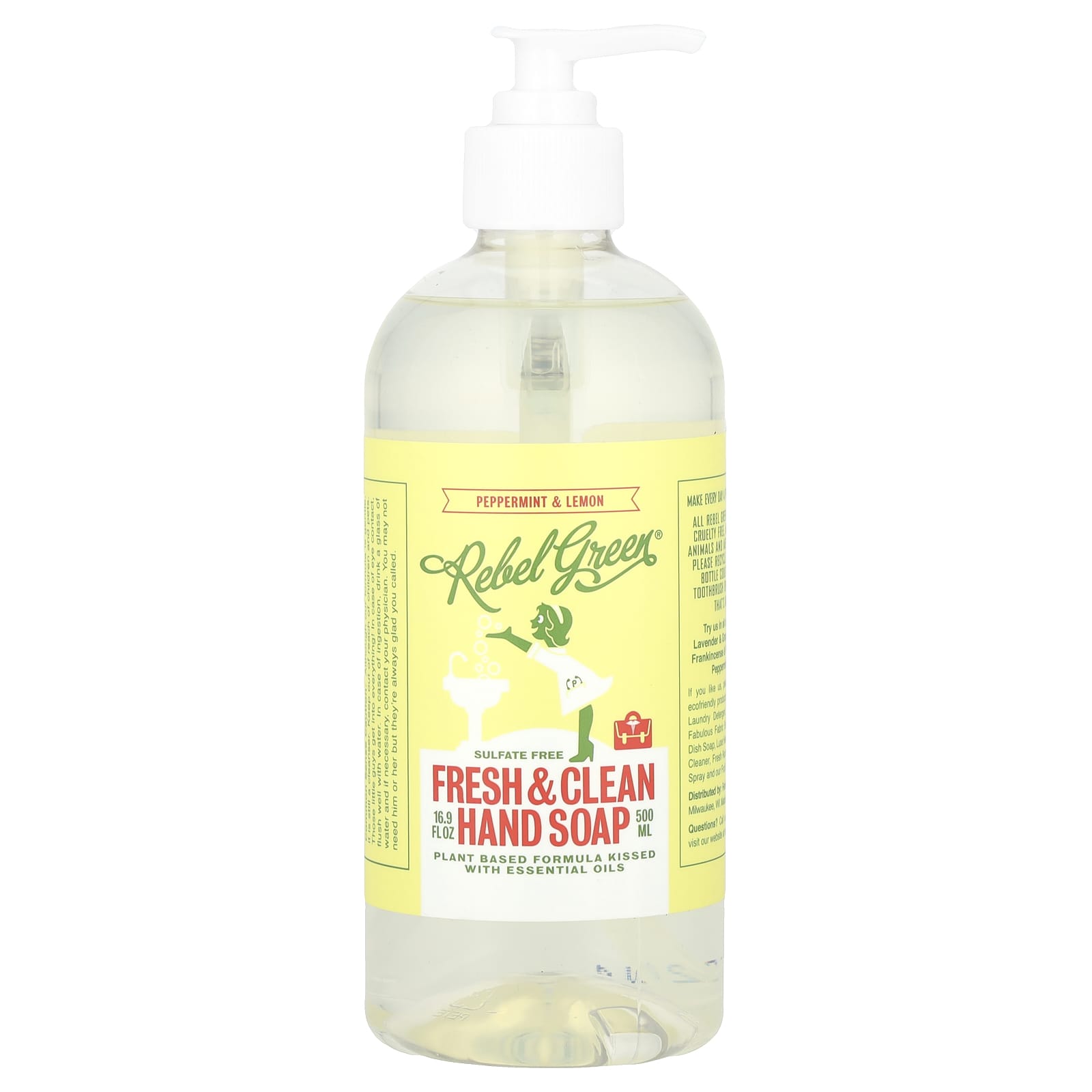 Rebel Green, Fresh & Clean Hand Soap, Peppermint & Lemon, 16.9 fl oz (500 ml) - Image 1