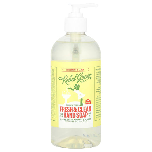 Rebel Green, Fresh & Clean Hand Soap, Peppermint & Lemon, 16.9 fl oz (500 ml) - Image 1