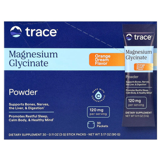 Trace, Magnesium Glycinate Powder, Orange Dream, 30 Packets, 0.11 oz (3 g) Each - Image 1