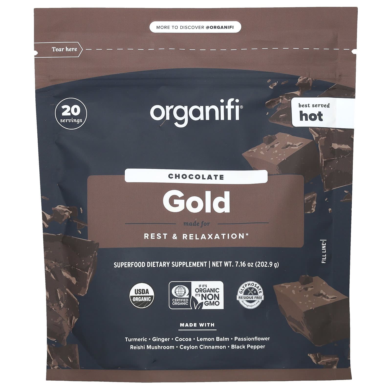 Organifi, Gold, Chocolate, 7.16 oz (202.9 g) - Image 1