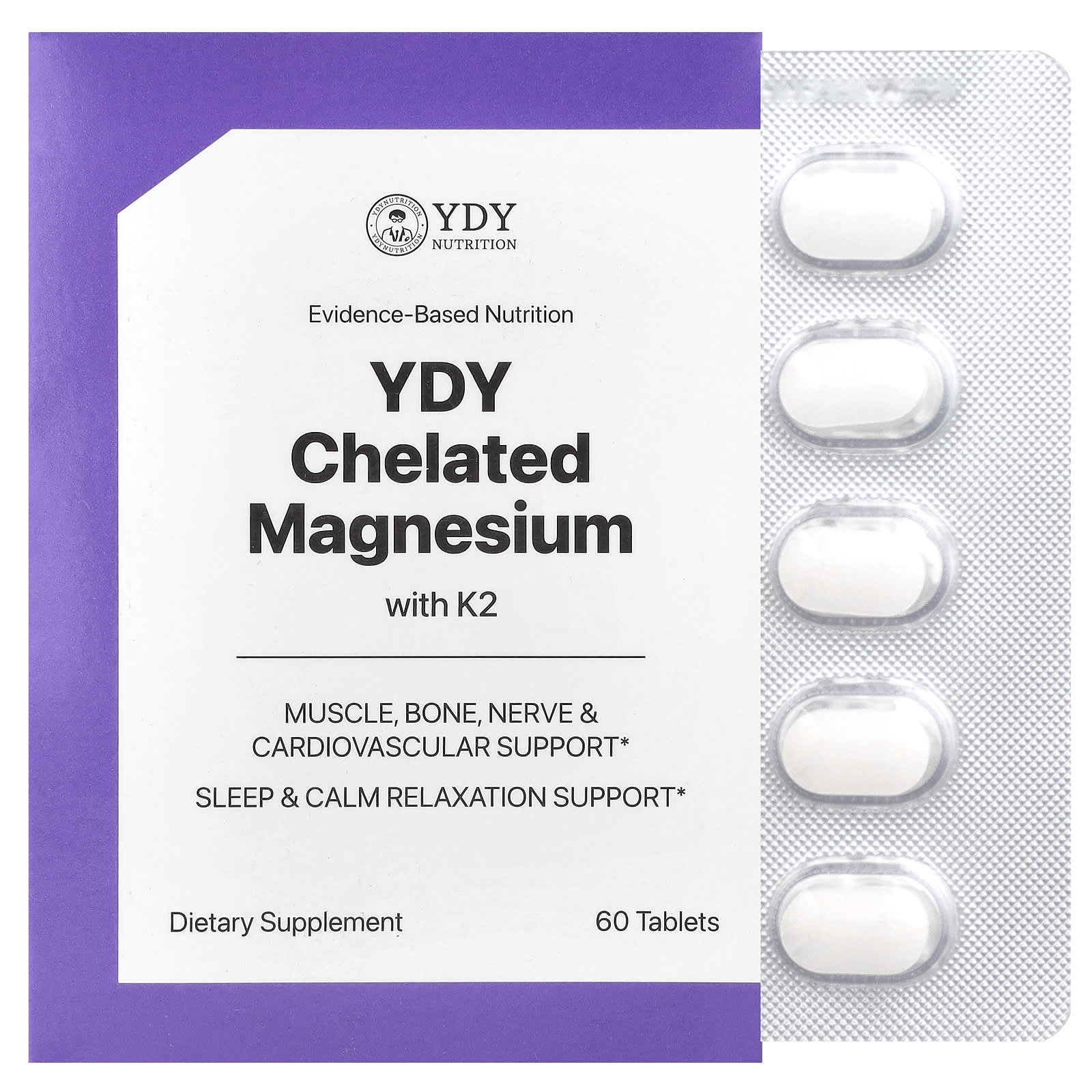 YDY, Chelated Magnesium With K2, 60 Tablets - Image 1