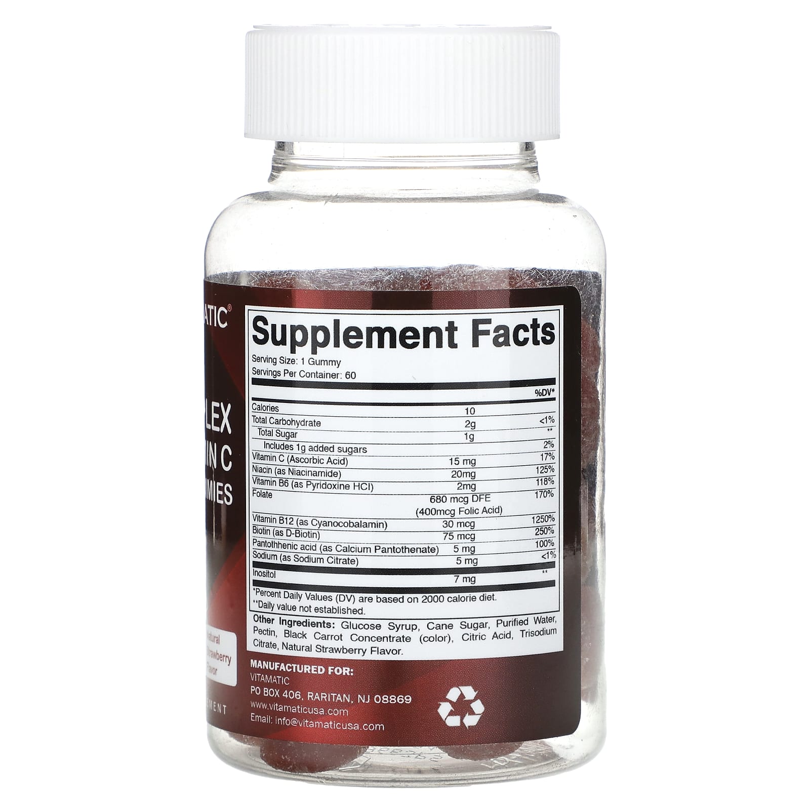 Vitamatic, B-Complex With Vitamin C Gummies, Strawberry, 60 Gummies - Image 2