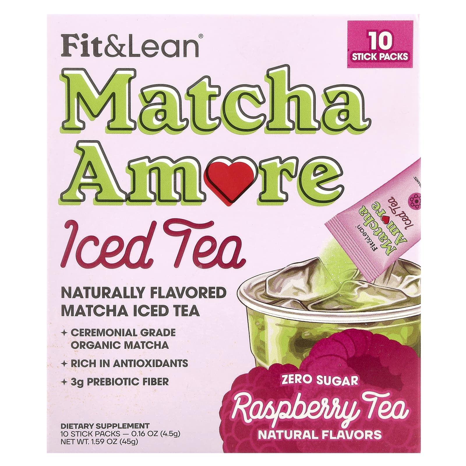 Boost Energy & Focus with Matcha Amore Raspberry Tea, 10 Stick Packs - Image 1