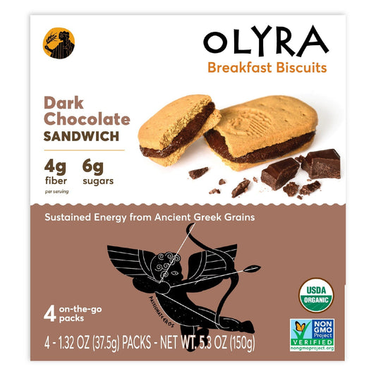 Olyra, Organic Breakfast Biscuits, Dark Chocolate Sandwich, 4 Packs, 1.32 oz (37.5 g) Each - Image 1
