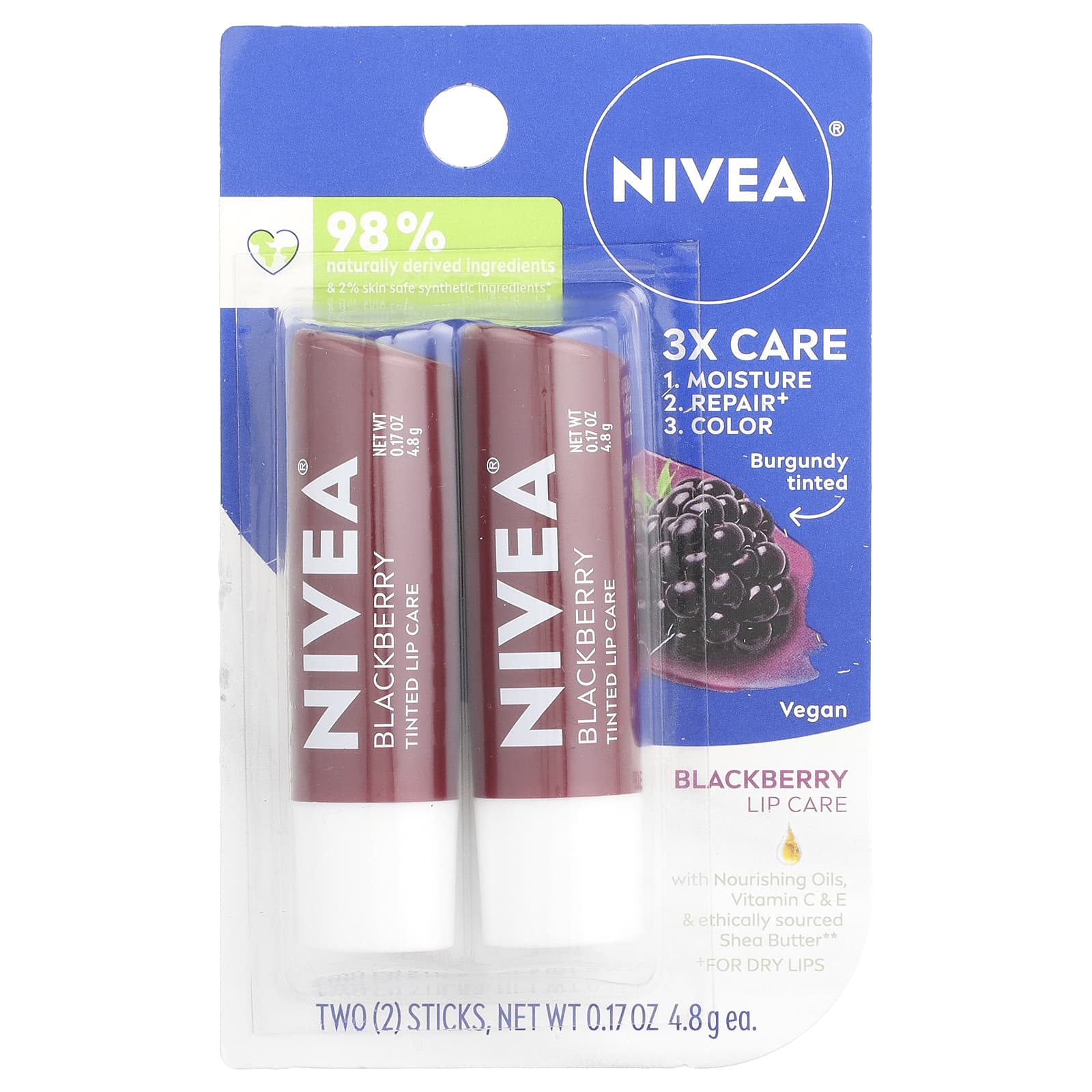 Nivea, Tinted Lip Care, Blackberry, 2 Pack, 0.17 oz (4.8 g) Each - Image 2