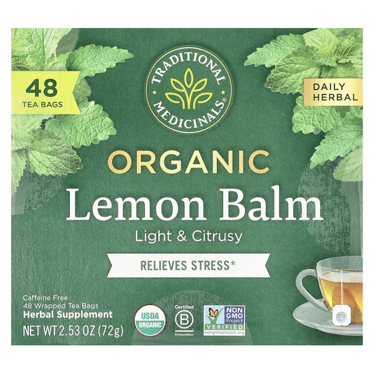 Traditional Medicinals, Organic Lemon Balm, Caffeine Free, 48 Wrapped Tea Bags, 2.53 oz (72 g) - Image 1