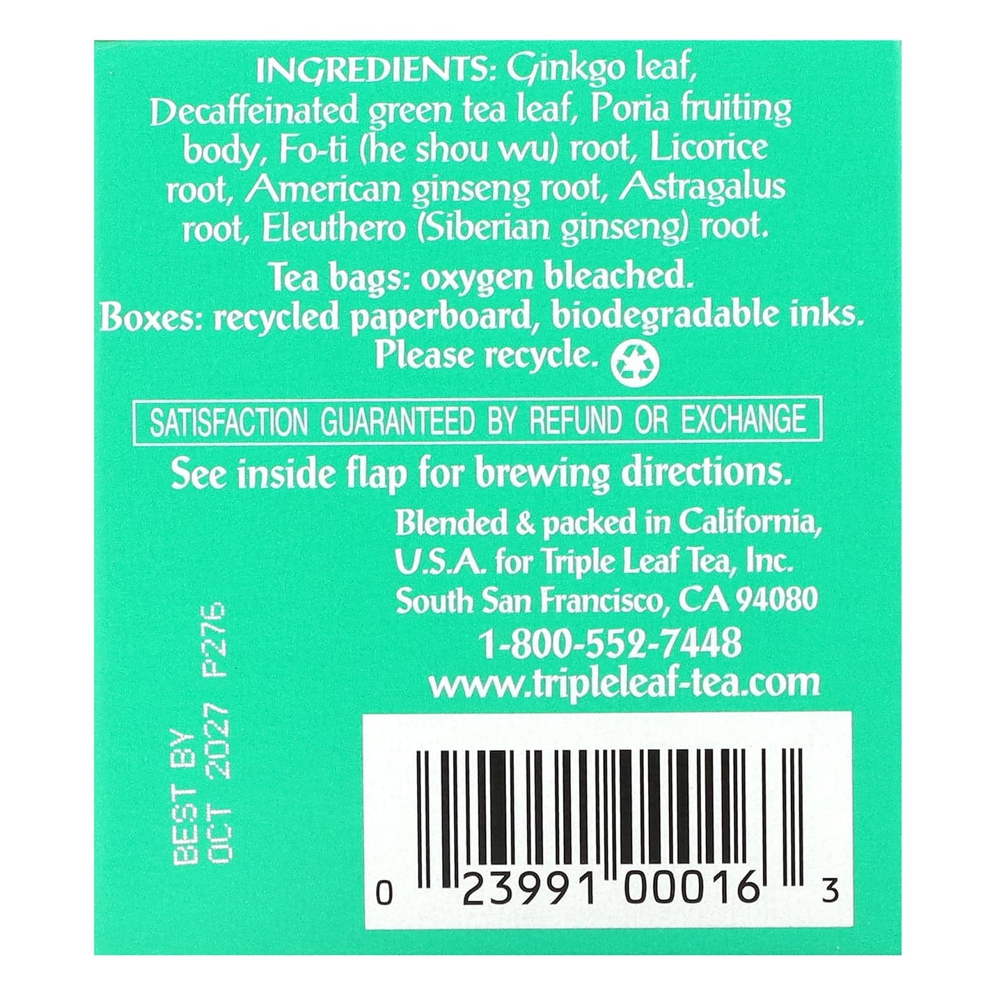 Triple Leaf Tea, Ginkgo & Decaf Green Tea, 20 Tea Bags, 1.27 oz (36 g) - Image 2