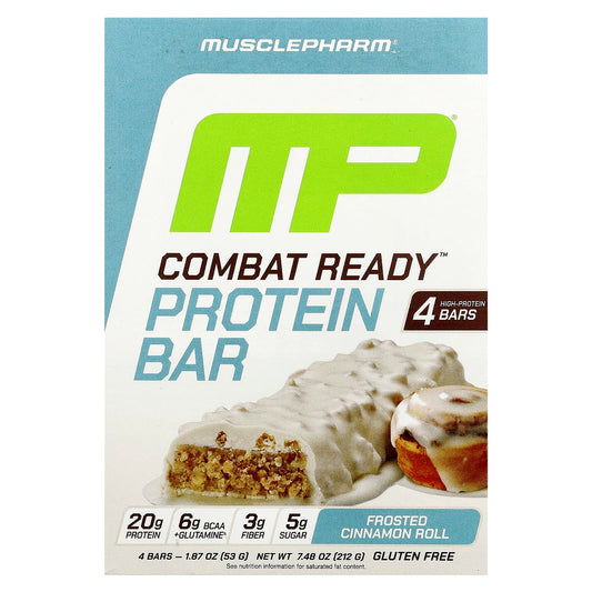 MusclePharm, Combat Ready™ Protein Bar, Frosted Cinnamon Roll , 4 Bars, 1.87 oz (53 g) Each - Image 1