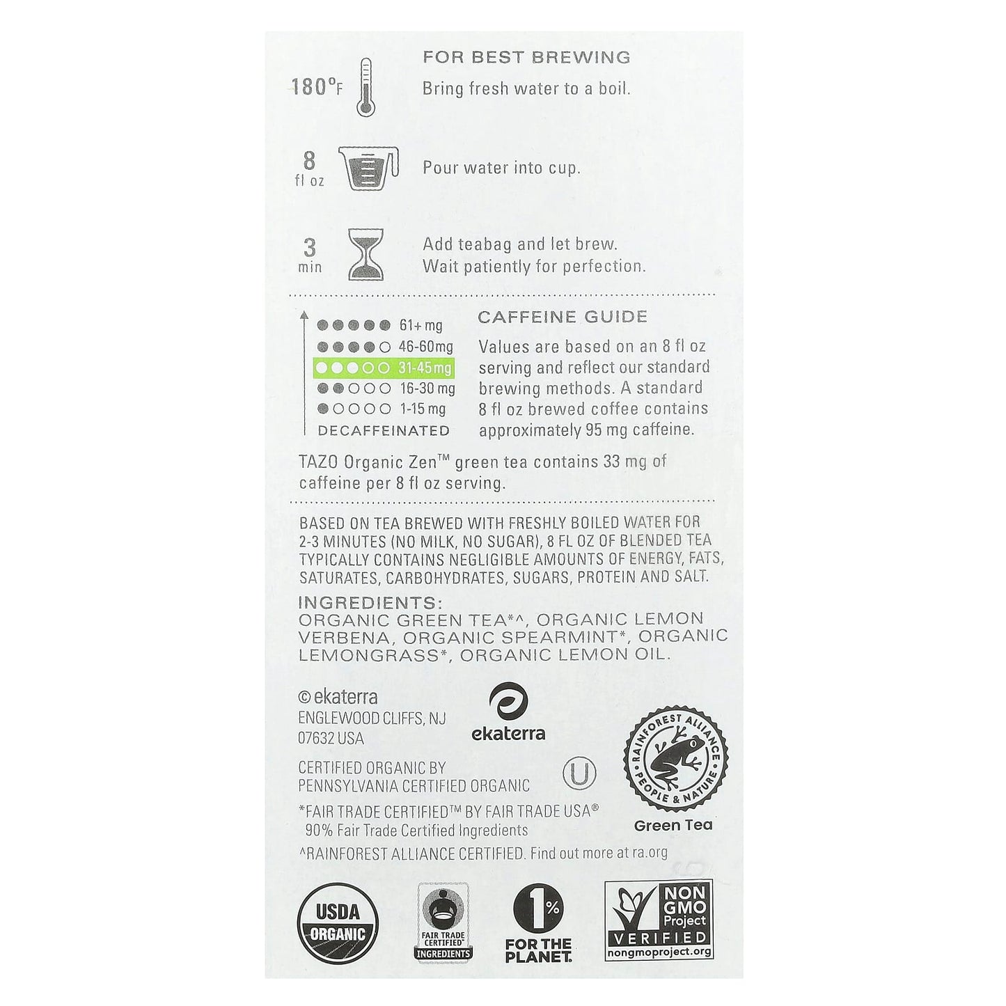 TAZO, Regenerative, Green Tea, Organic Zen, 16 Tea Bags, 1.2 oz (34 g) - Image 2