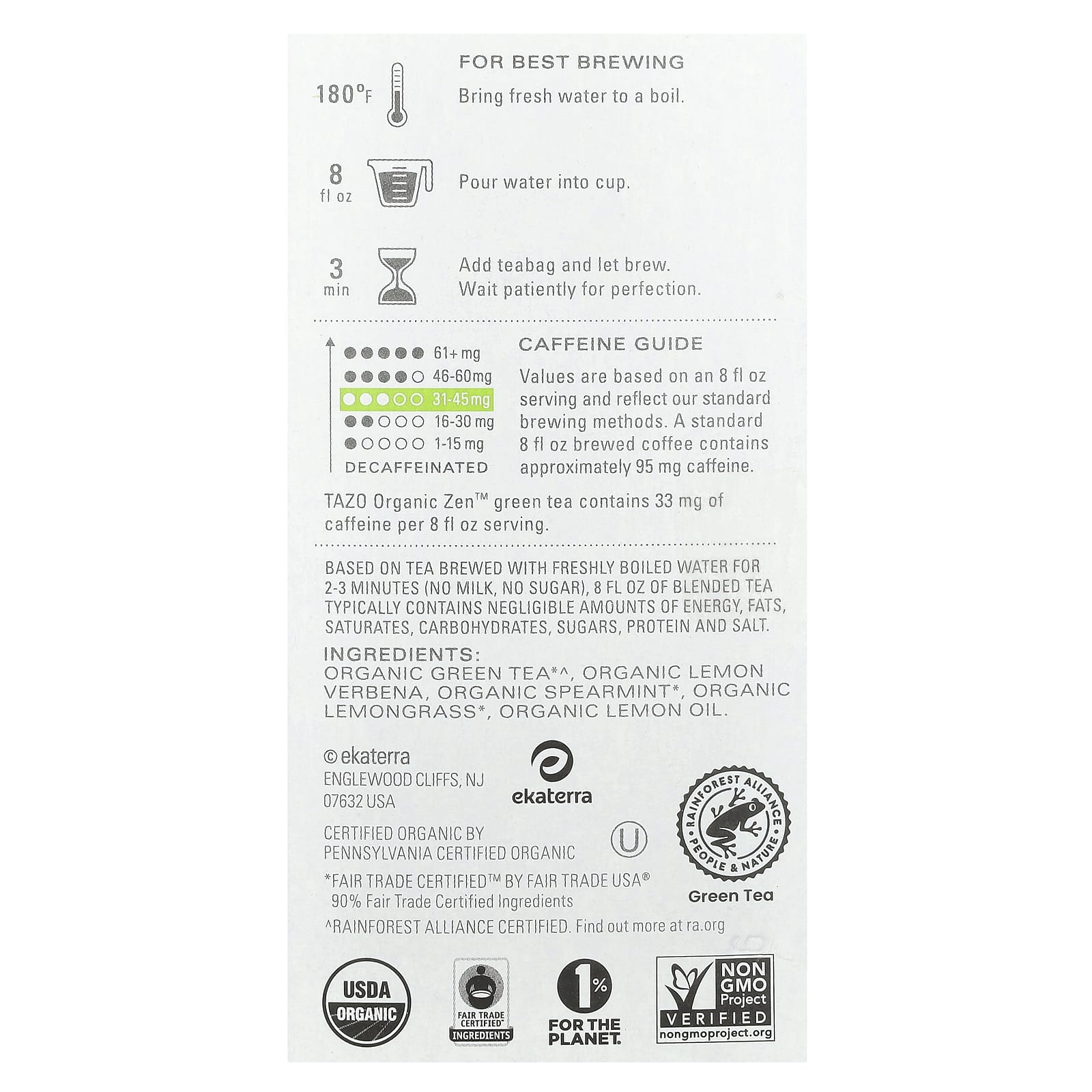 TAZO, Regenerative, Green Tea, Organic Zen, 16 Tea Bags, 1.2 oz (34 g) - Image 2