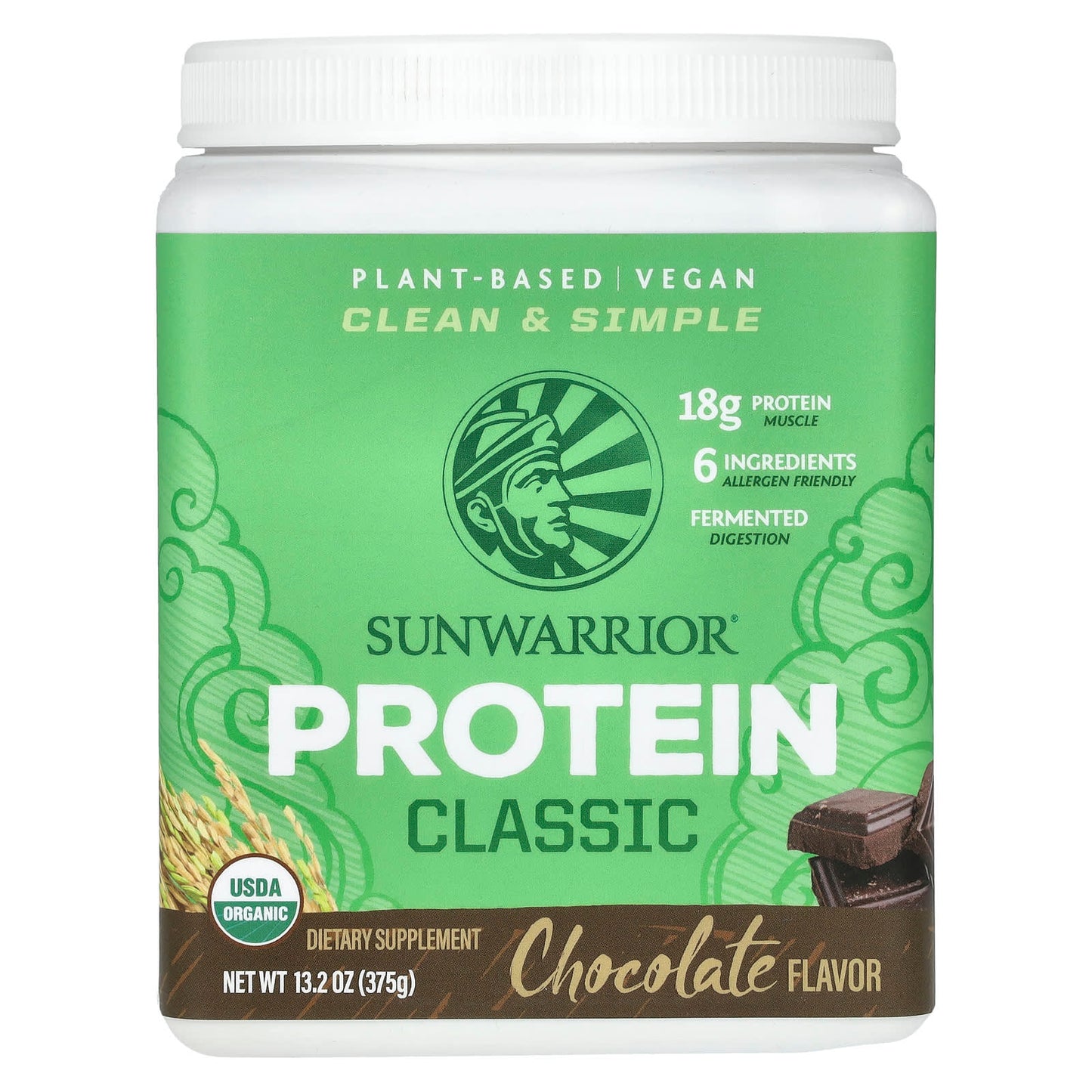 Sunwarrior, Classic Protein, Chocolate, 13.2 oz (375 g) - Image 1