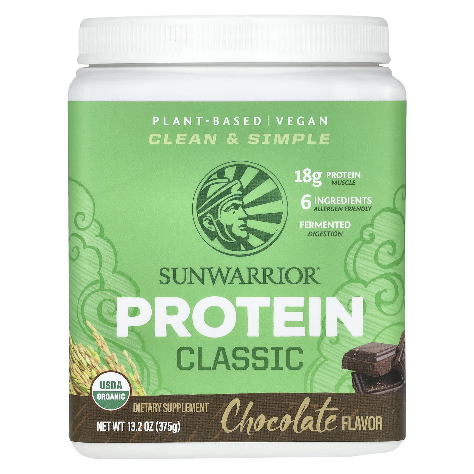 Sunwarrior, Classic Protein, Chocolate, 13.2 oz (375 g) - Image 1