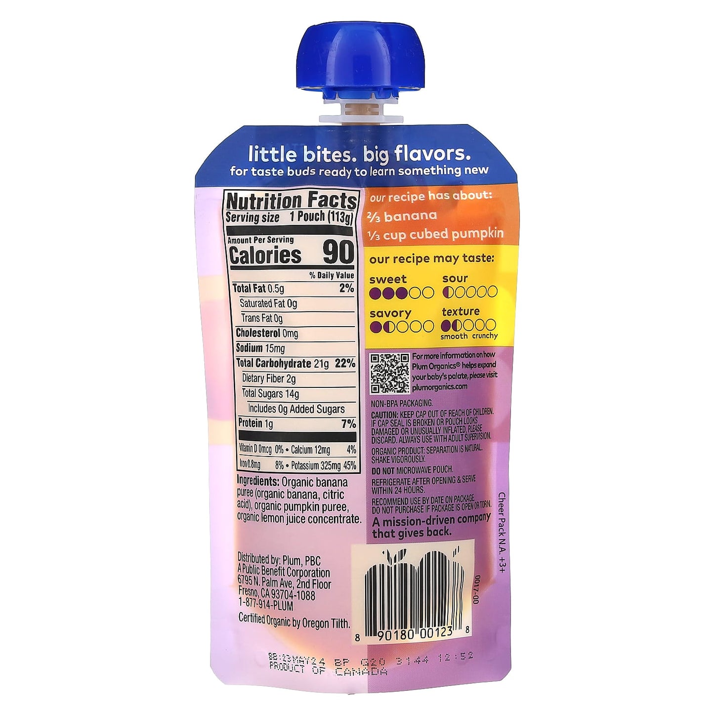 Plum Organics, Organic Baby Food, 6+ Months, Banana + Pumpkin, 4 oz (113 g) - Image 2
