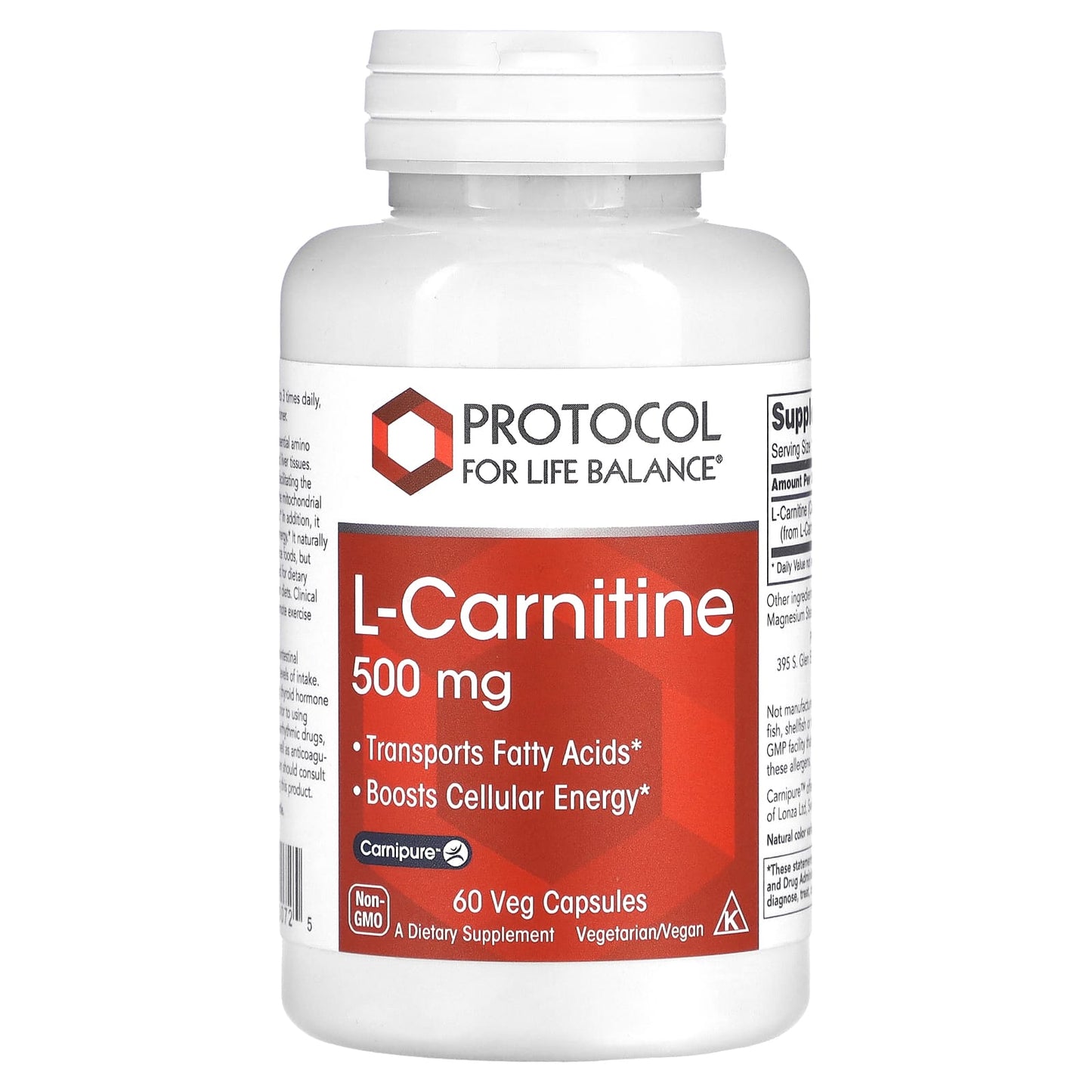 Protocol for Life Balance, L-Carnitine, 500 mg, 60 Veg Capsules - Image 1