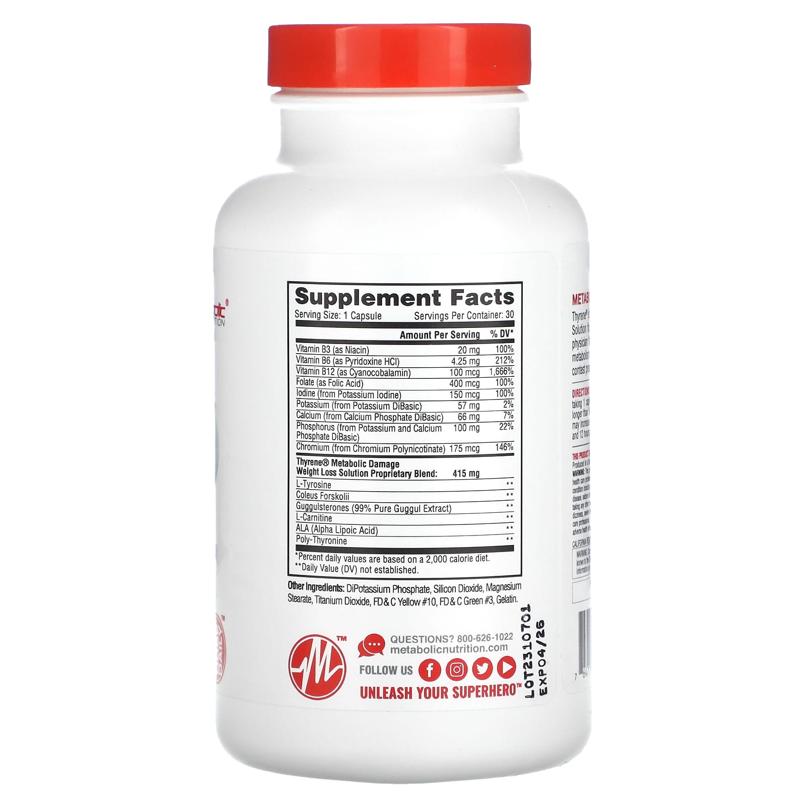 Metabolic Nutrition, Thyrene, Metabolic Damage Weight Loss Solution, 30 Capsules - Image 2