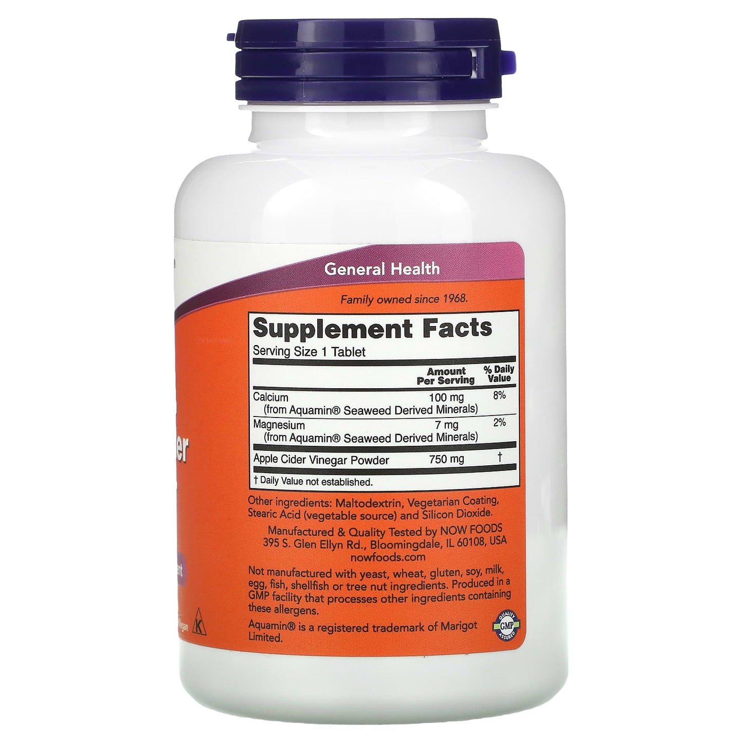 NOW Foods, Apple Cider Vinegar, Extra Strength, 750 mg, 180 Tablets - Image 2