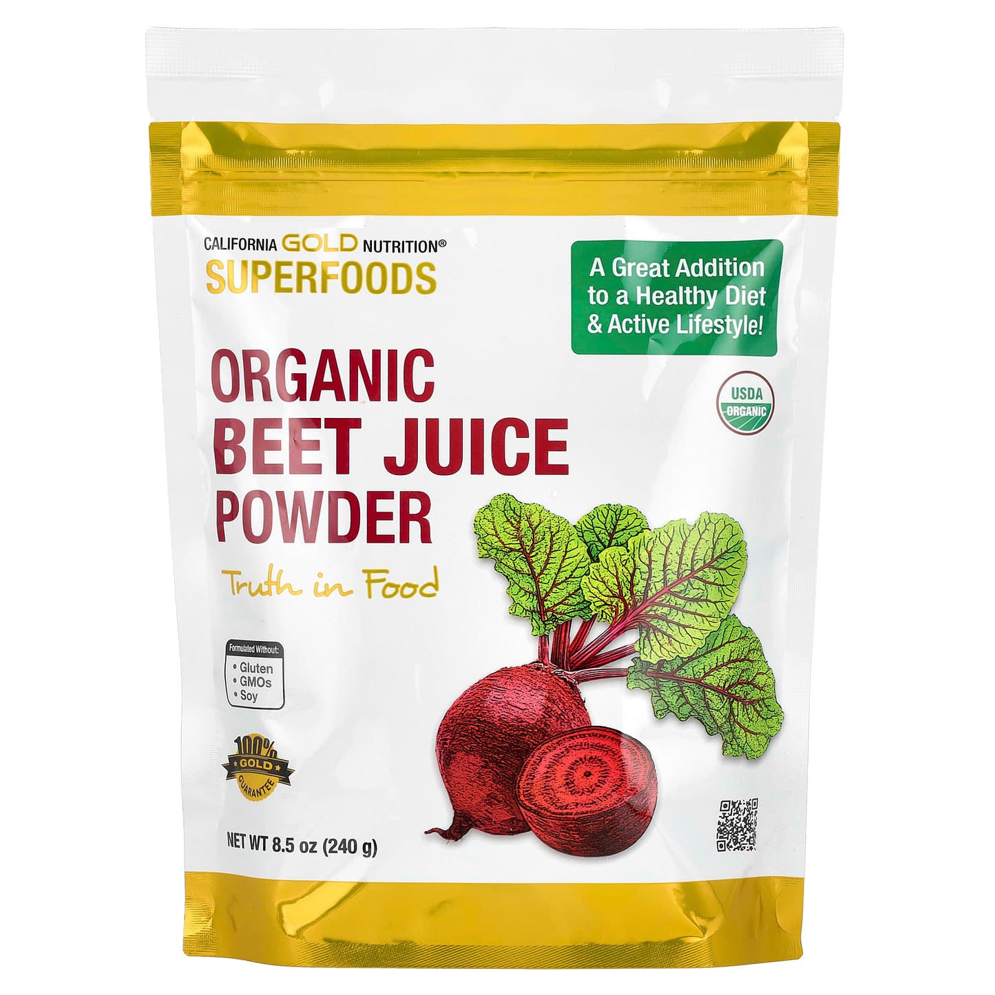 California Gold Nutrition Organic Beet Juice Powder 8.5 oz, Vegan & Non-GMO - Image 1