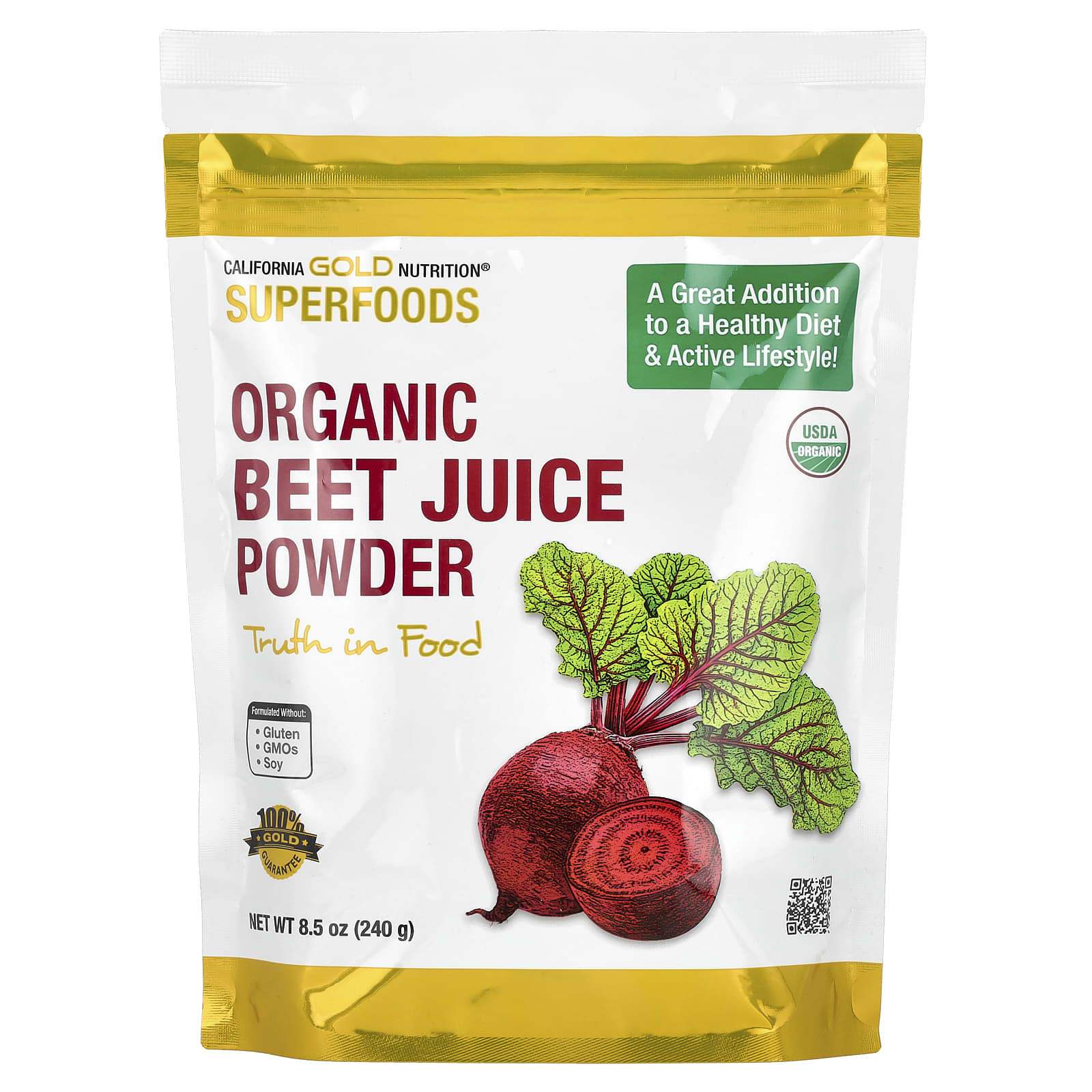California Gold Nutrition Organic Beet Juice Powder 8.5 oz, Vegan & Non-GMO - Image 1