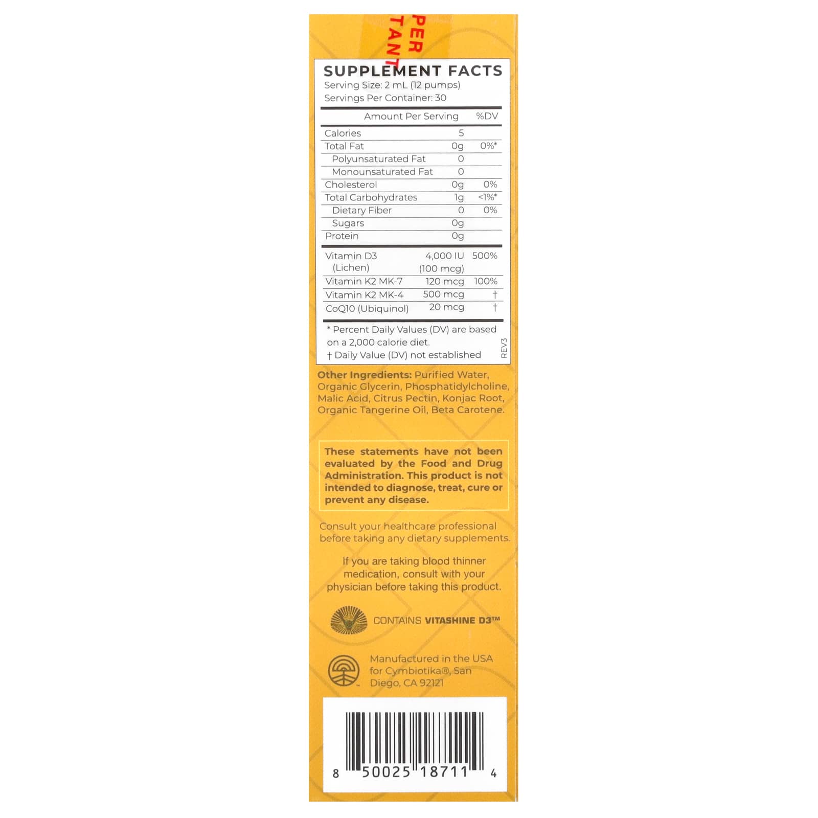 Cymbiotika D3+K2+CoQ10 Liquid Formula for Immune Support & Bone Health - Image 2