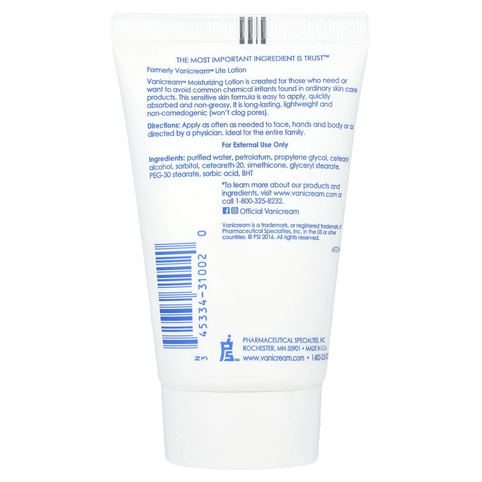 Vanicream, Moisturizing Lotion For Sensitive Skin, Fragrance Free, 2 oz (57 g) - Image 2