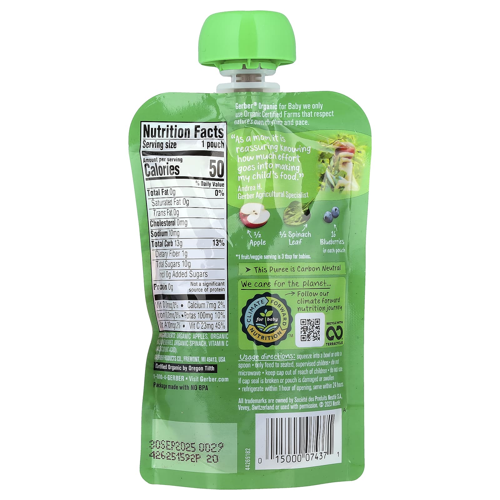 Gerber Organic Baby Food 2nd Foods Apple Blueberry Spinach - Image 2